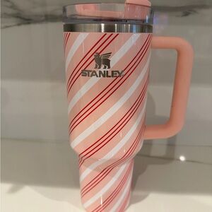 Stanley 40 ounce Pink and Red Striped Travel Mug with Handle and straw